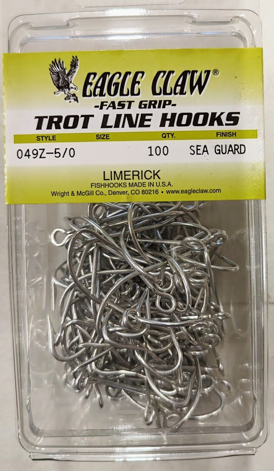 Eagle Claw 049Z Fast Grip Trot Line Hooks Limerick 100 count - CHOOSE SIZE