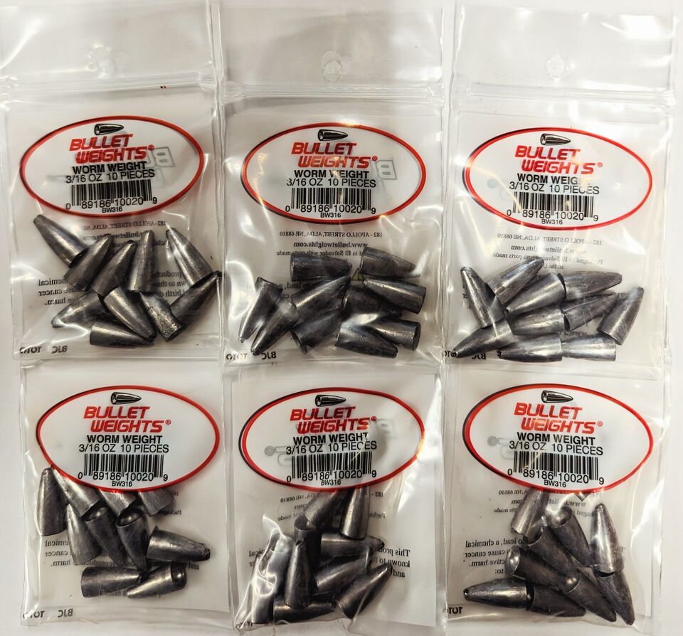 Bullet Weights Worm Weight (6 Packs) - Choose Weight