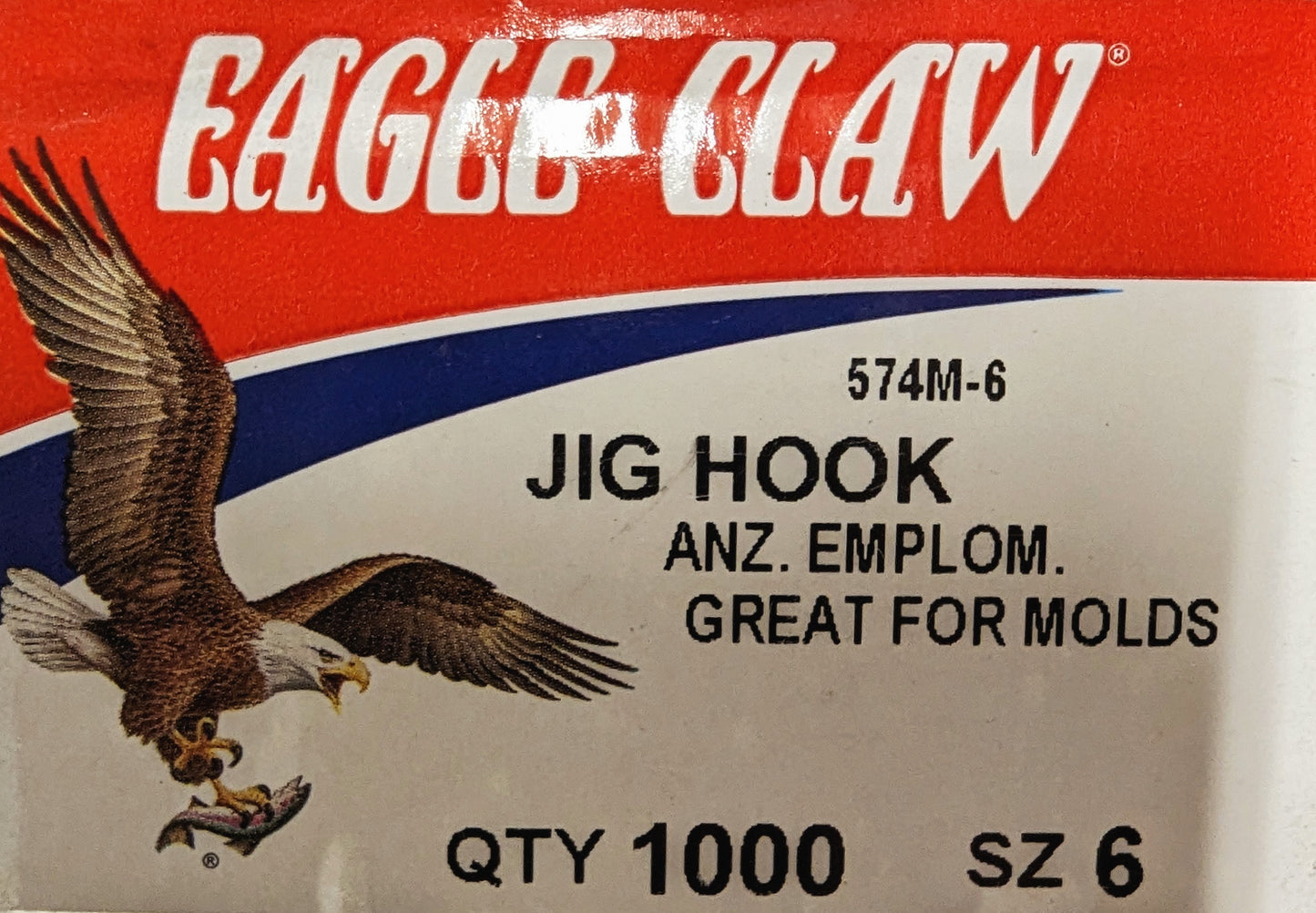 Eagle Claw 574M-6 Jig Hook 1000ct Great for Molds!