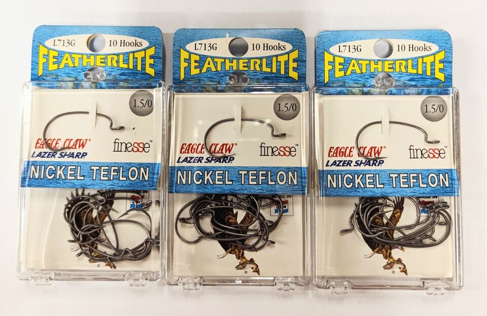 Eagle Claw Lazer Sharp Featherlite Finesse L713G Nickel Teflon Wide Gap Hooks