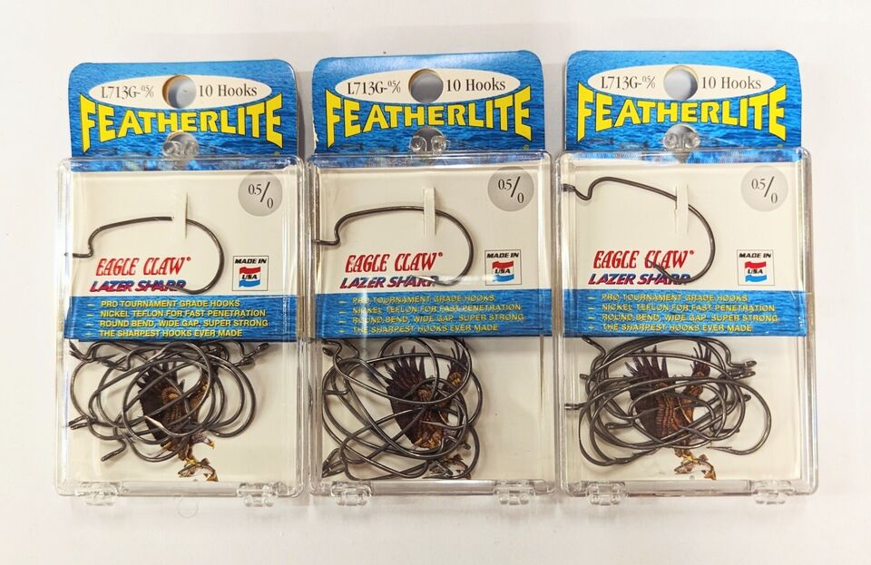 Eagle Claw Lazer Sharp Featherlite Finesse L713G Nickel Teflon Wide Gap Hooks