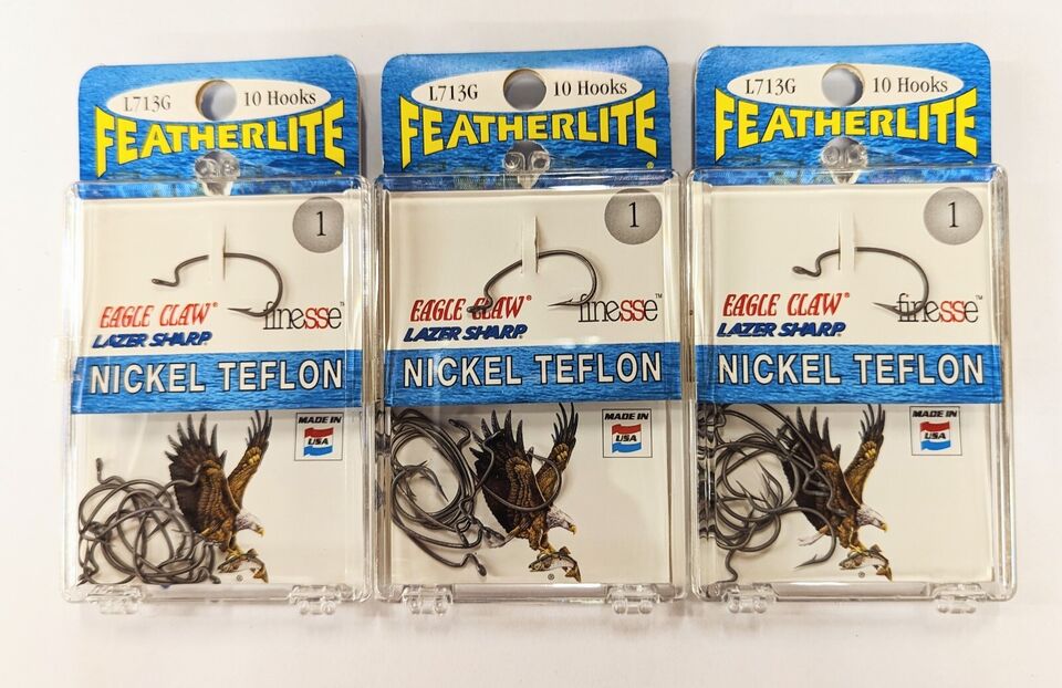 Eagle Claw Lazer Sharp Featherlite Finesse L713G Nickel Teflon Wide Gap Hooks
