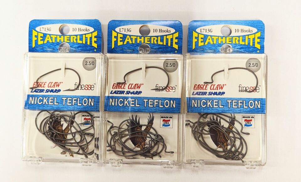 Eagle Claw Lazer Sharp Featherlite Finesse L713G Nickel Teflon Wide Gap Hooks