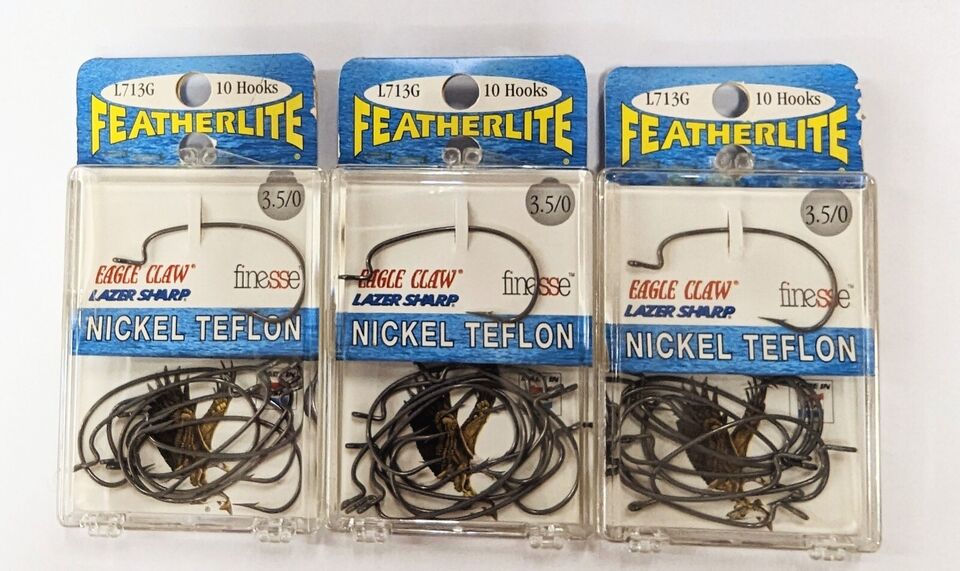 Eagle Claw Lazer Sharp Featherlite Finesse L713G Nickel Teflon Wide Gap Hooks