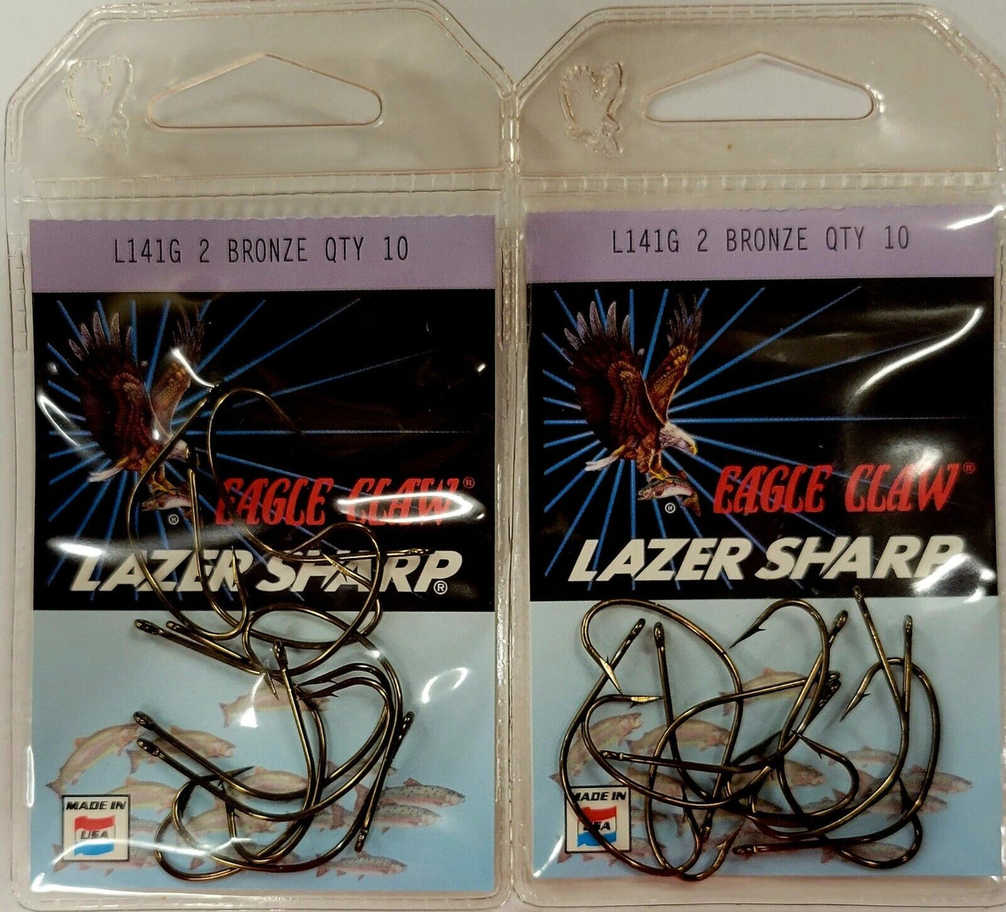 (2 PACK) Eagle Claw Lazer Sharp Hooks L141G Choose Size