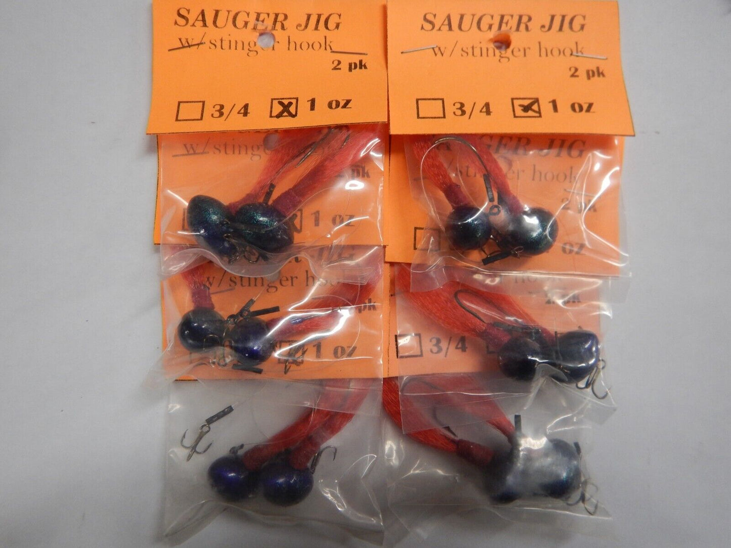 Sauger Jigs 1oz With Stinger Hook 1 dozen Choose Color