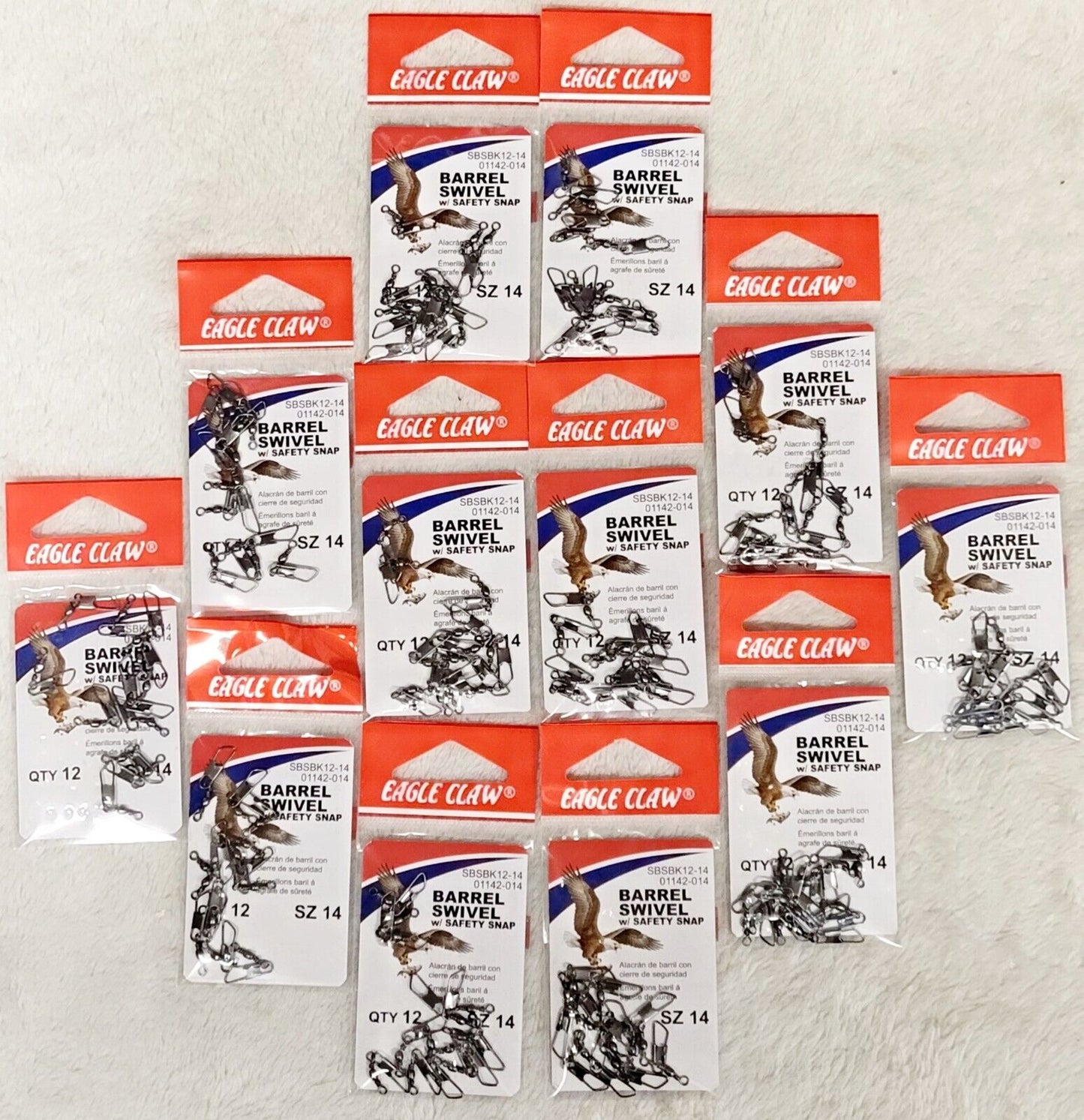 * LOT of 12* Eagle Claw Barrel Swivel w/ Safety Snap SBSBK12-14 01142-014 Size14