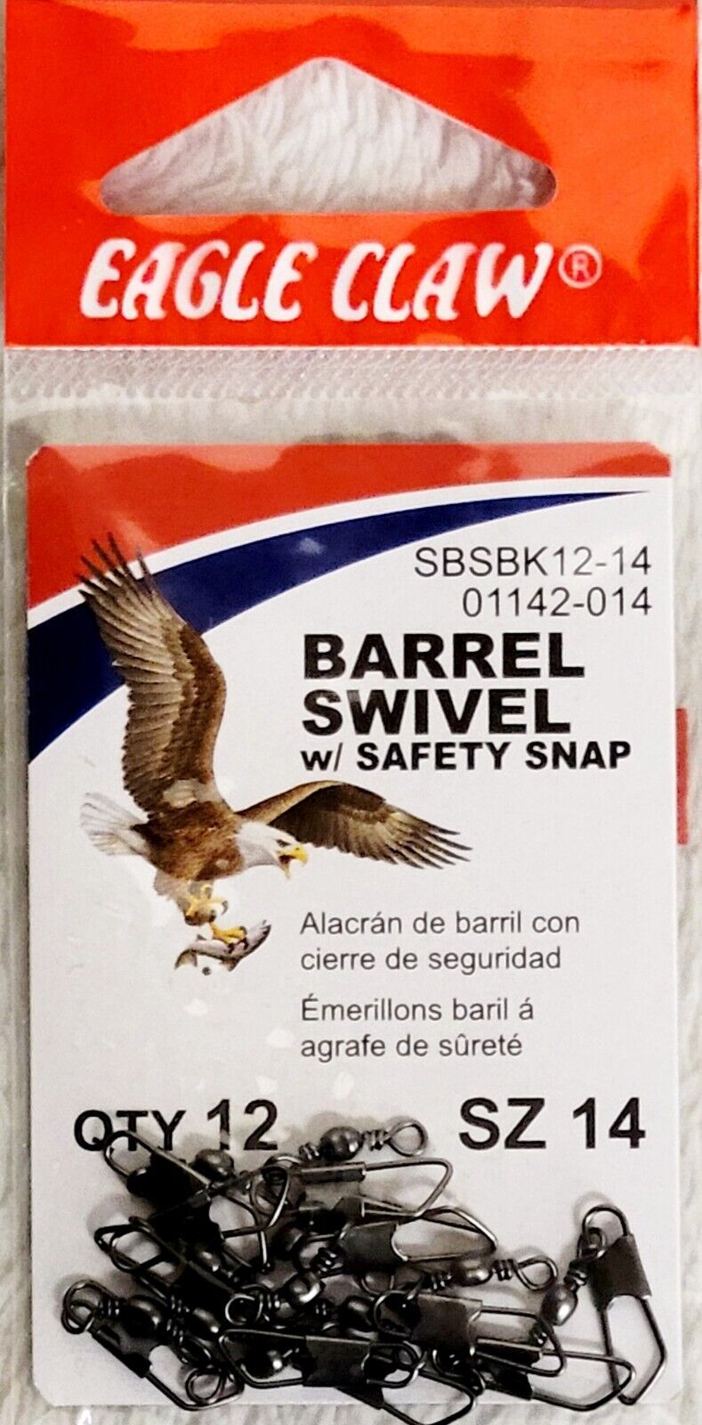 * LOT of 12* Eagle Claw Barrel Swivel w/ Safety Snap SBSBK12-14 01142-014 Size14